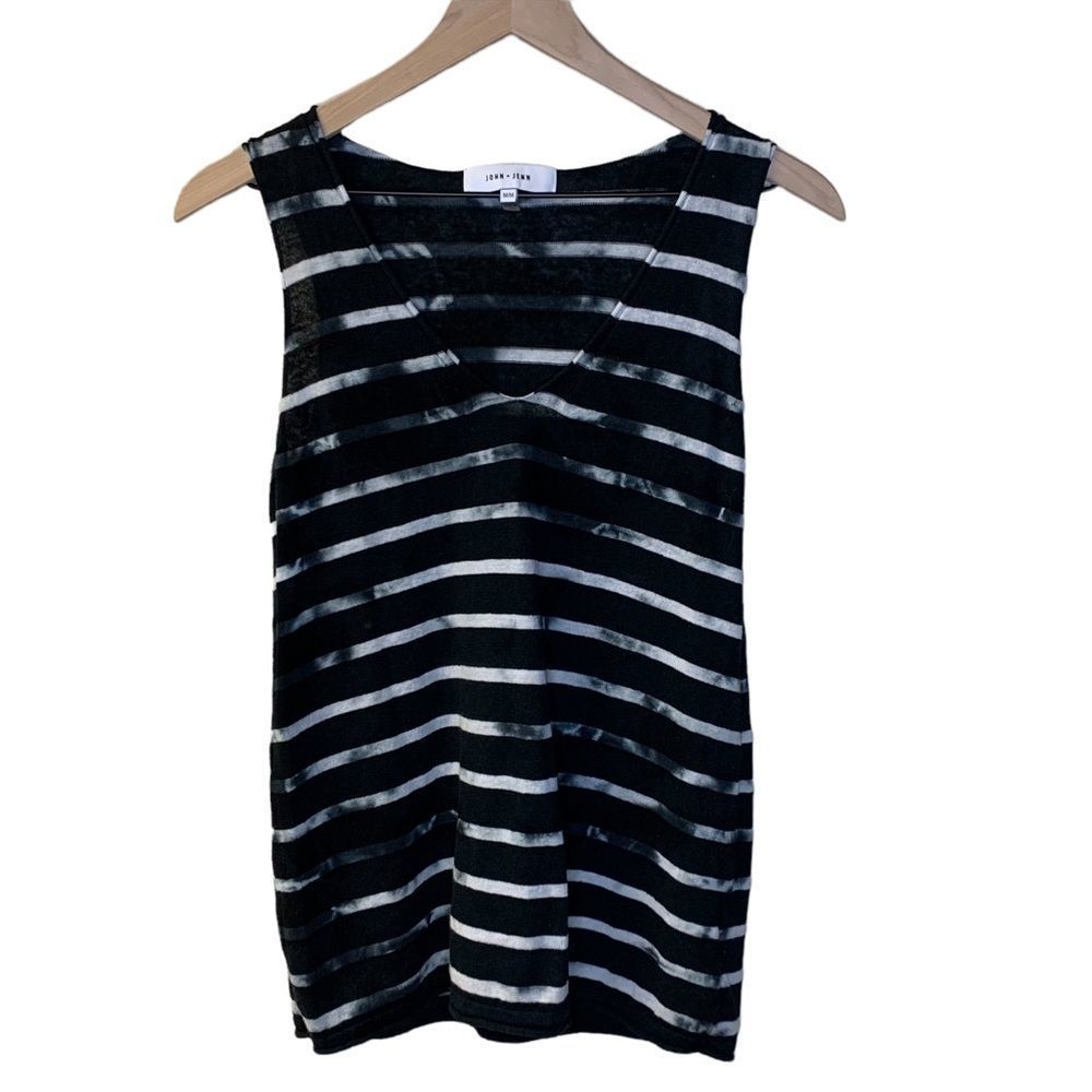 Black & White Striped Velvet Tank Top - Women's